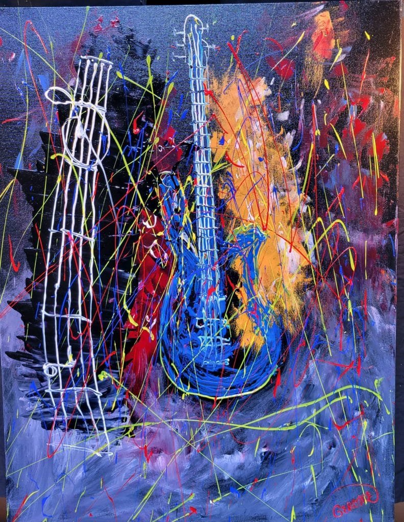 Artwork of blue guitar entitled: “Blue Guitar”