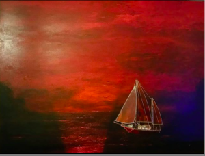 Artist rendering of painting called Three Sails